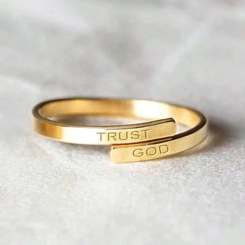 Anillo cristiano '' Trust God'' de Acero Inoxidable Ajustable