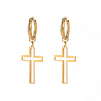 Pendientes de Aro con Cruz Minimalista en Acero Inoxidable