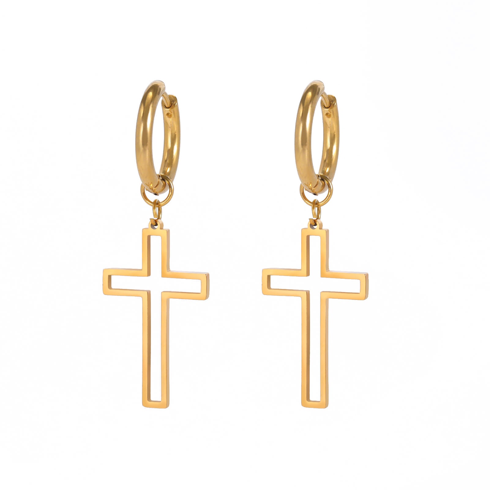 Pendientes de Aro con Cruz Minimalista en Acero Inoxidable
