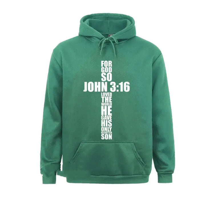 Sudadera Cristiana con Capucha Juan 3:16 Texto en Cruz