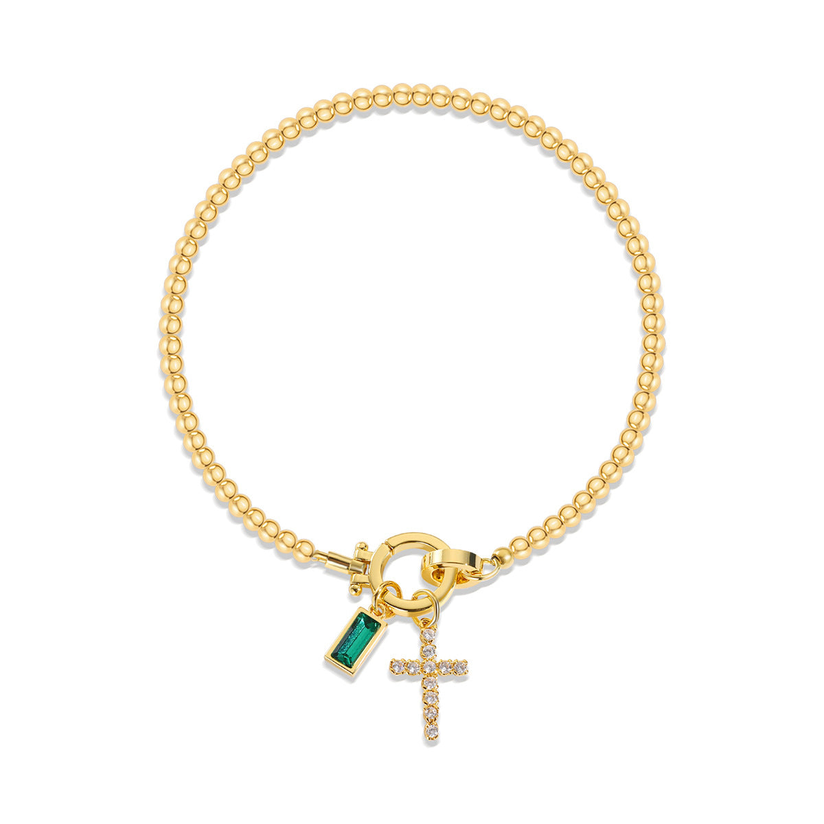 Pulsera cristiana con cruz y piedra