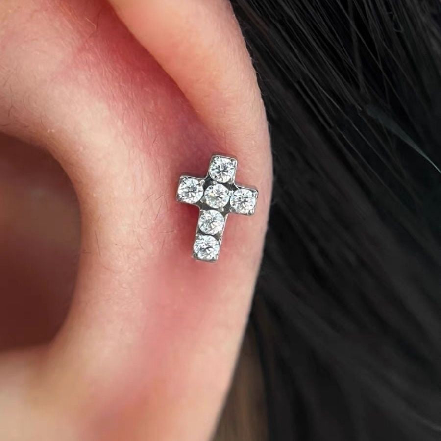 Pendiente cruz de titanio unisex – Circonia y ultraligero