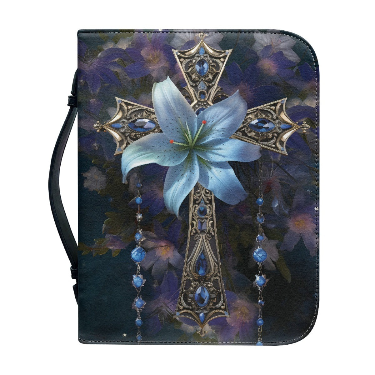 Funda de Protección para Biblia con Diseño de Cruz y Flores