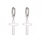 Pendientes de Aro con Cruz Minimalista en Acero Inoxidable