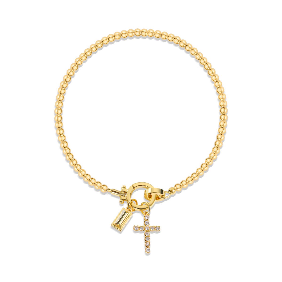 Pulsera cristiana con cruz y piedra
