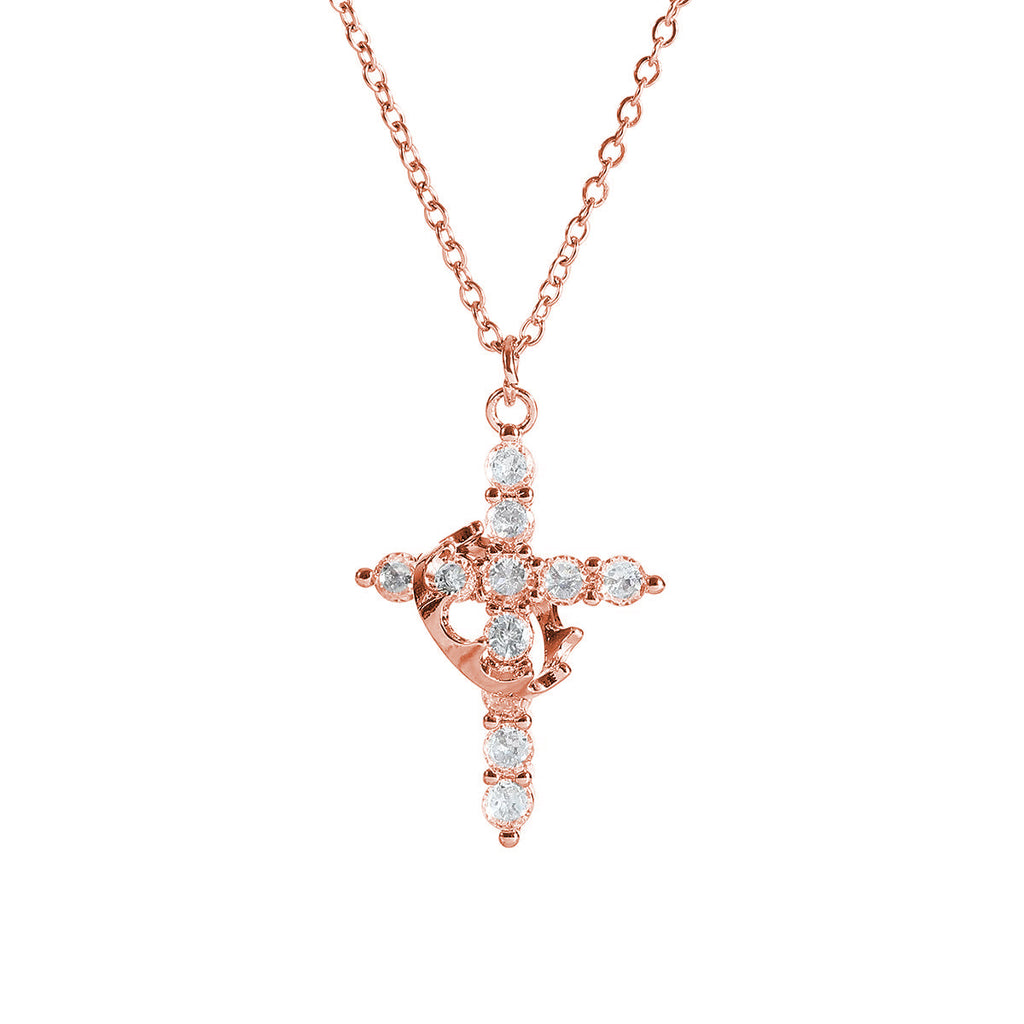 Collar con Colgante de Cruz y Corona para Mujer