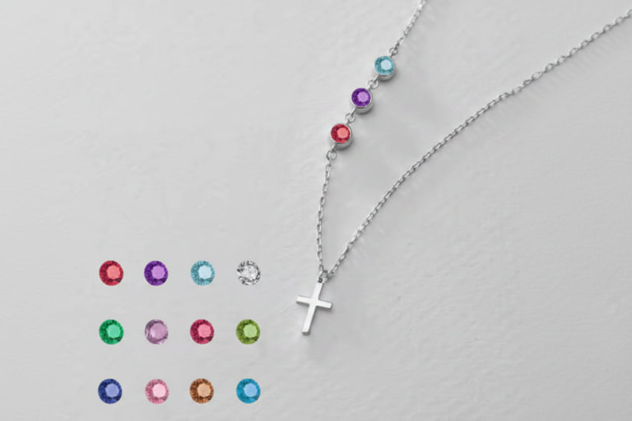 Collar Cruz con Piedras Personalizables - Acero Inoxidable