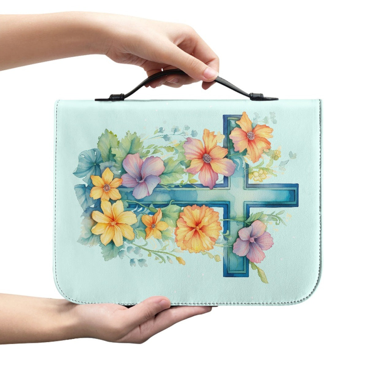 Funda de Protección para Biblia con Diseño de Cruz y Flores