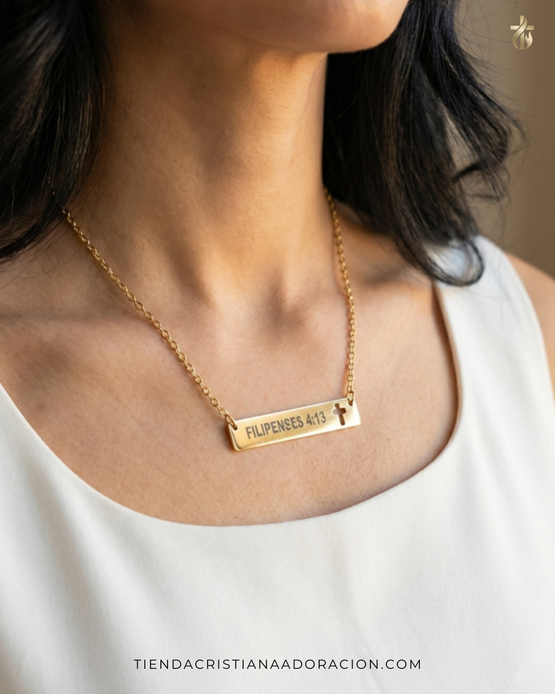 Collar de Barra con Cruz Calada — Filipenses 4:13 "Todo lo Puedo"