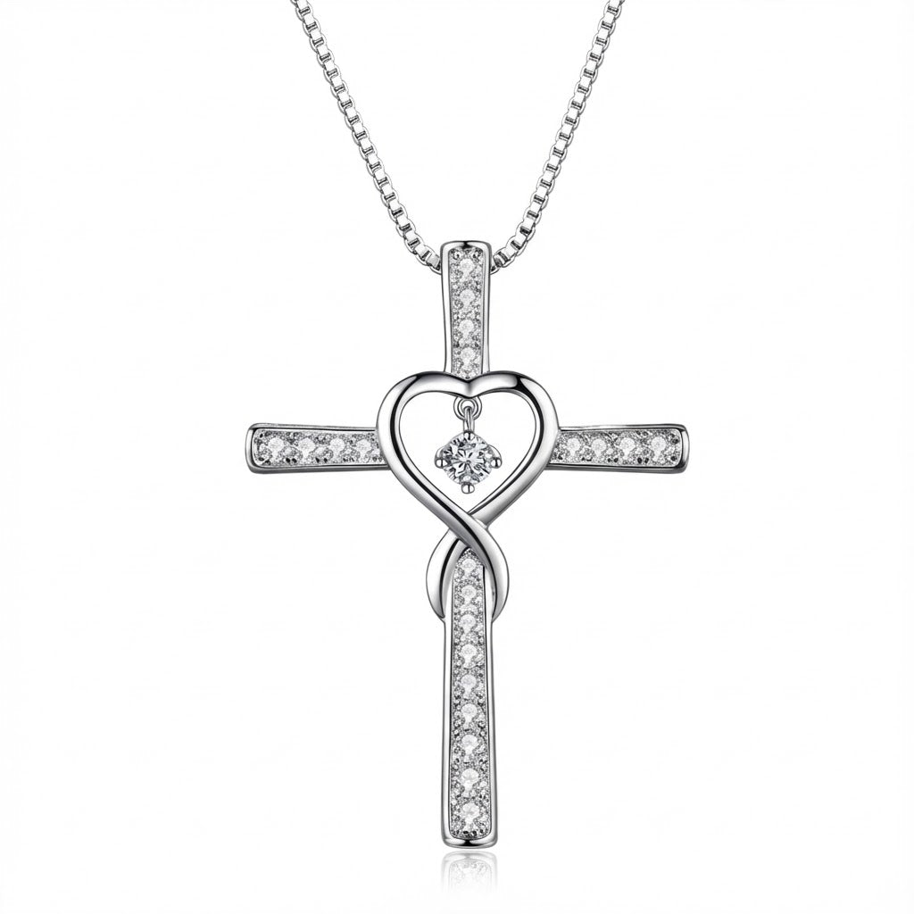 Collar cristiano  de Cruz con Corazón Infinito y Piedra de Nacimiento