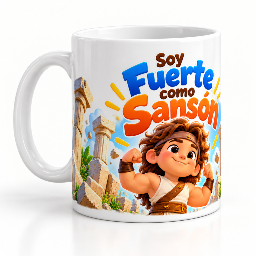 Taza Cristiana 'Soy fuerte como sanson '' · Para niñas-Collecion TCA KIDS -Diseño Exclusivo TCA · 11 oz (Copia)