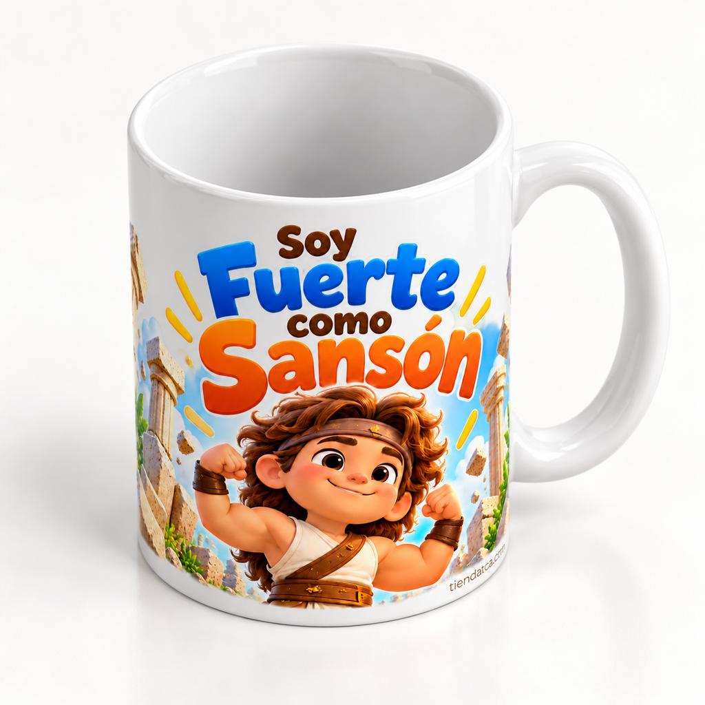 Taza Cristiana 'Soy fuerte como sanson '' · Para niñas-Collecion TCA KIDS -Diseño Exclusivo TCA · 11 oz (Copia)