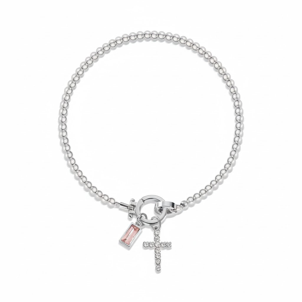 Pulsera cristiana con cruz y piedra