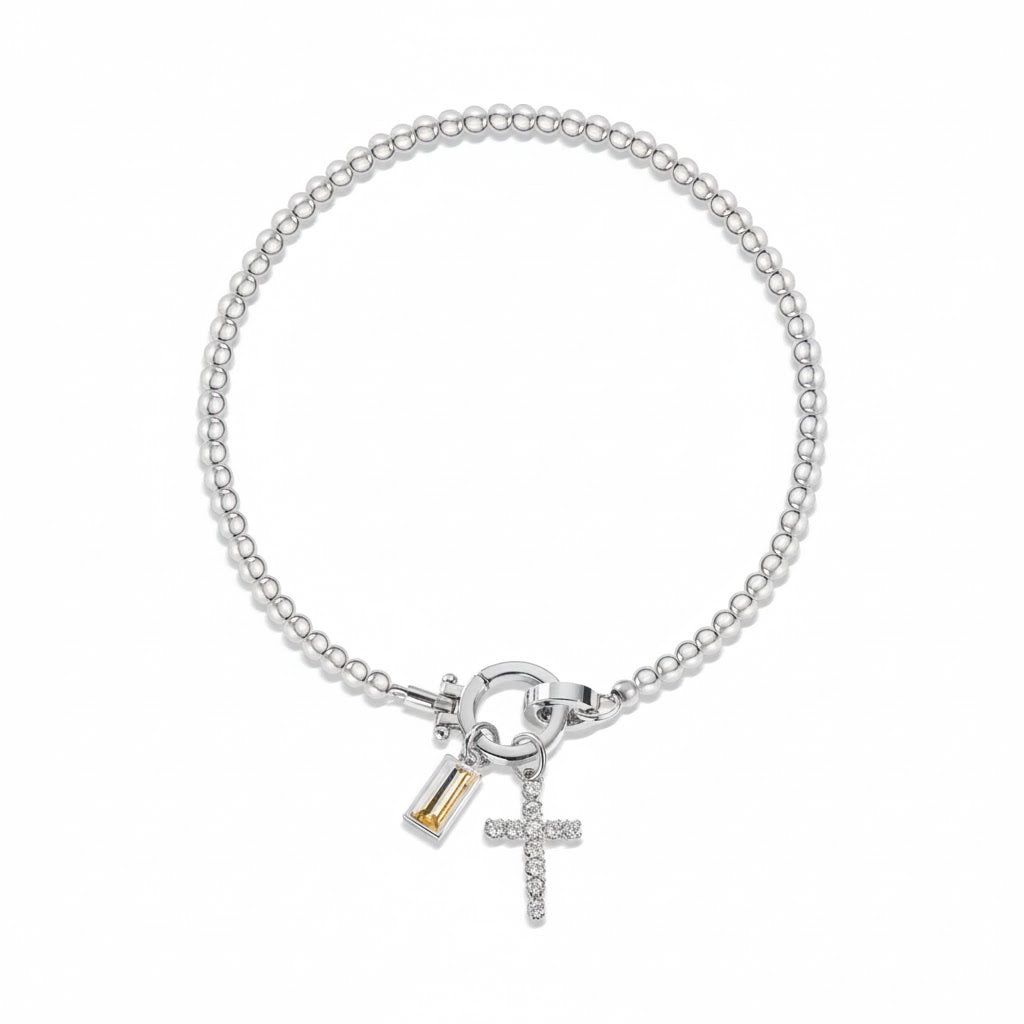 Pulsera cristiana con cruz y piedra