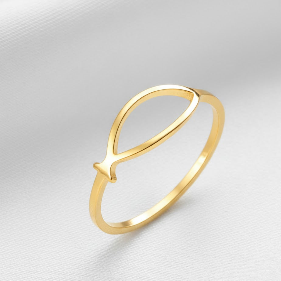 Anillo Pez Ichthys Jesús Acero Inoxidable Minimalista