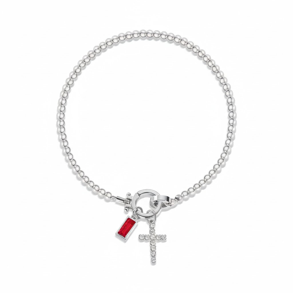 Pulsera cristiana con cruz y piedra