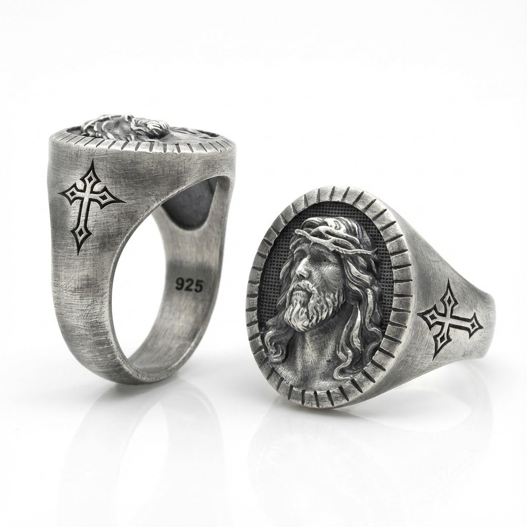 Anillo Sello de Fe en Plata Envejecida para Caballero – Acero inoxidable