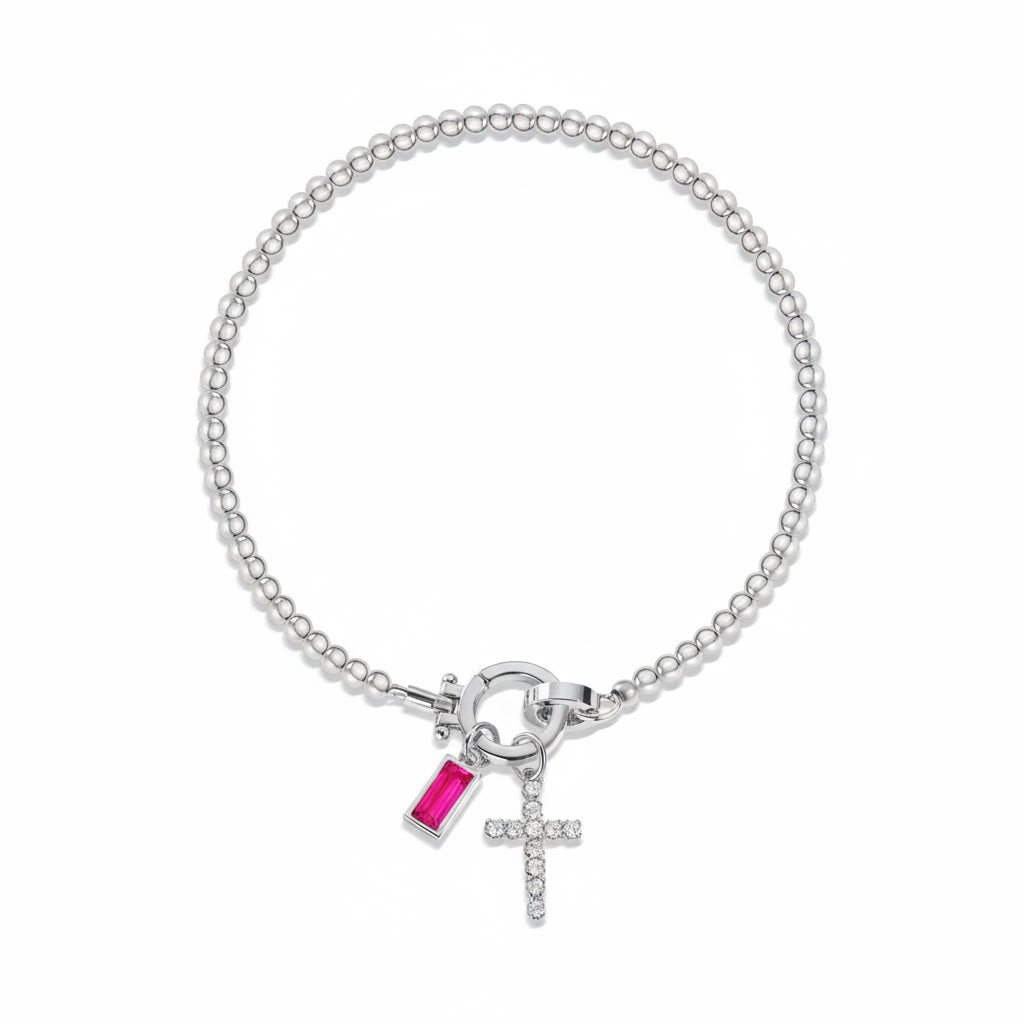 Pulsera cristiana con cruz y piedra