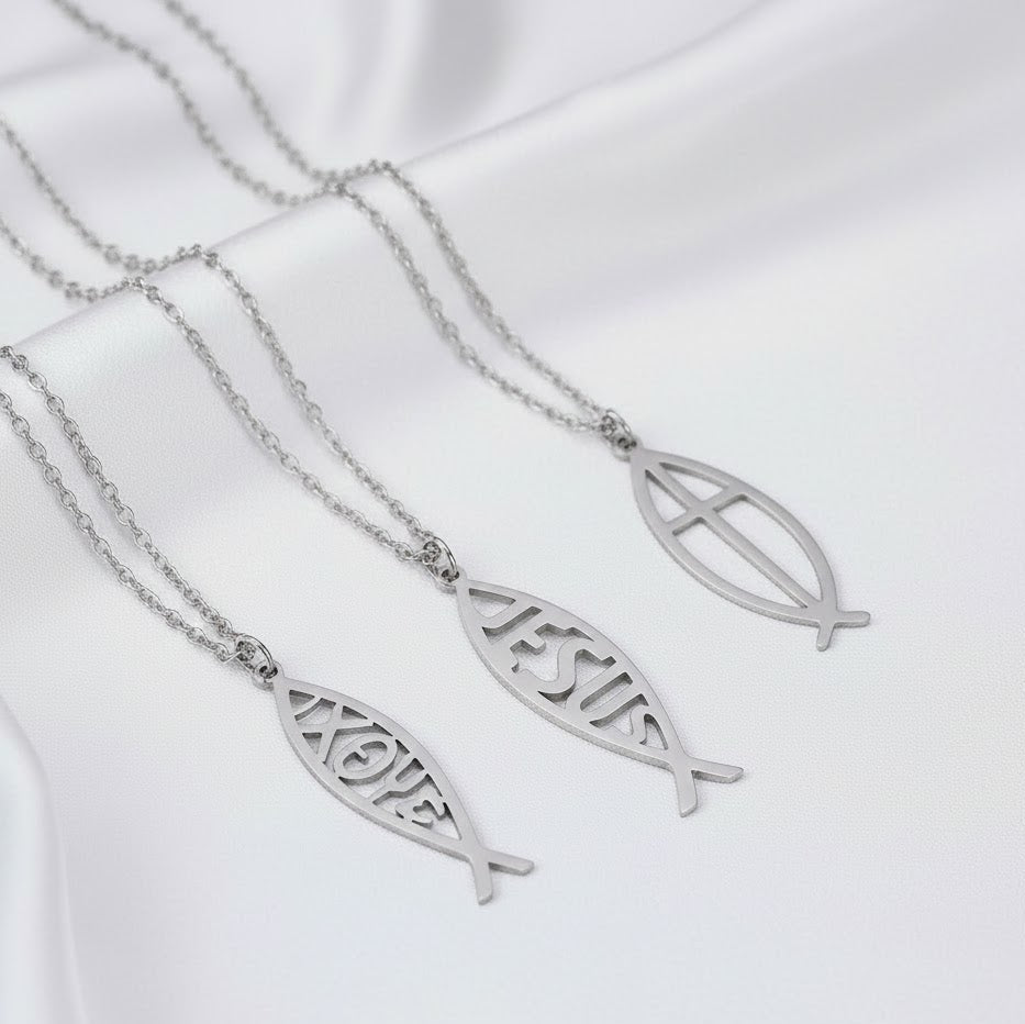 Collar Pez Ichthys Jesús Acero Inoxidable para Mujer y Hombre
