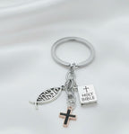 Llavero Pez Ichthys Biblia y Cruz de Metal