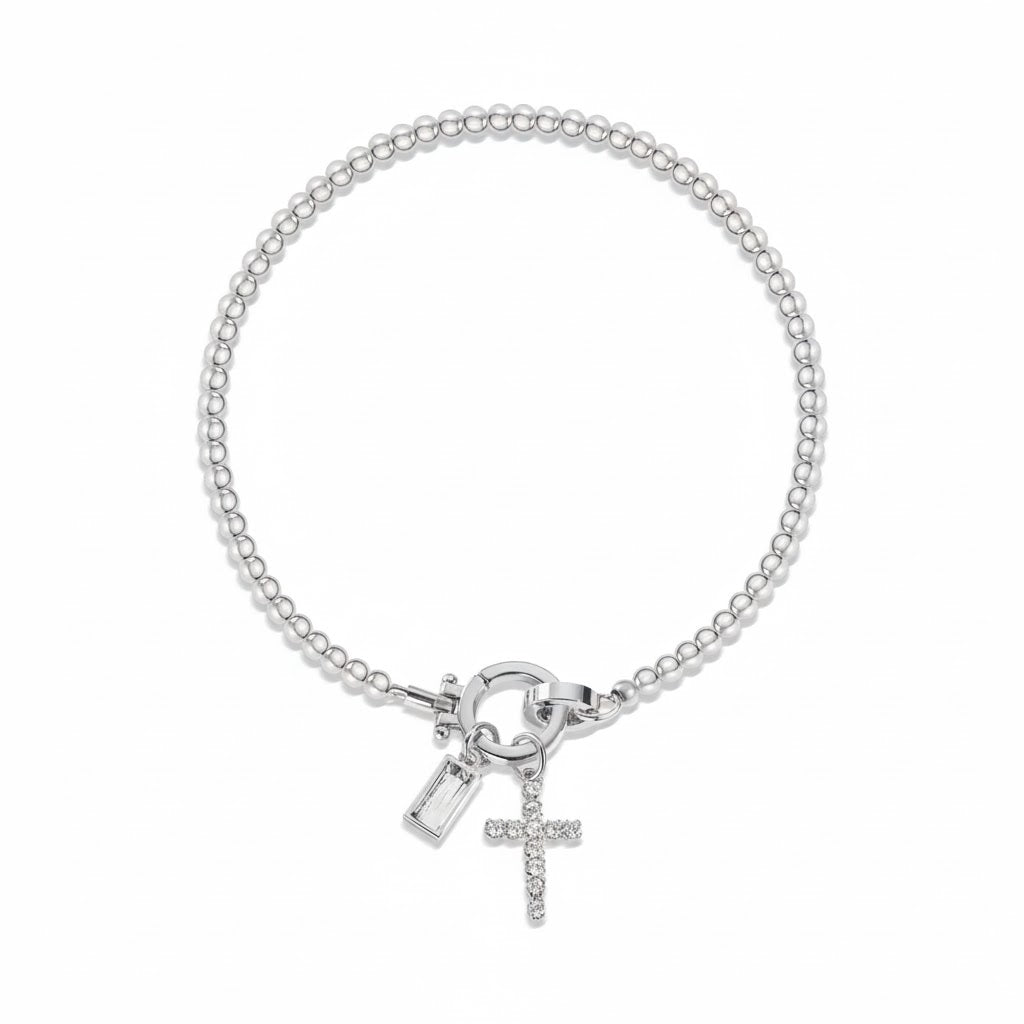 Pulsera cristiana con cruz y piedra