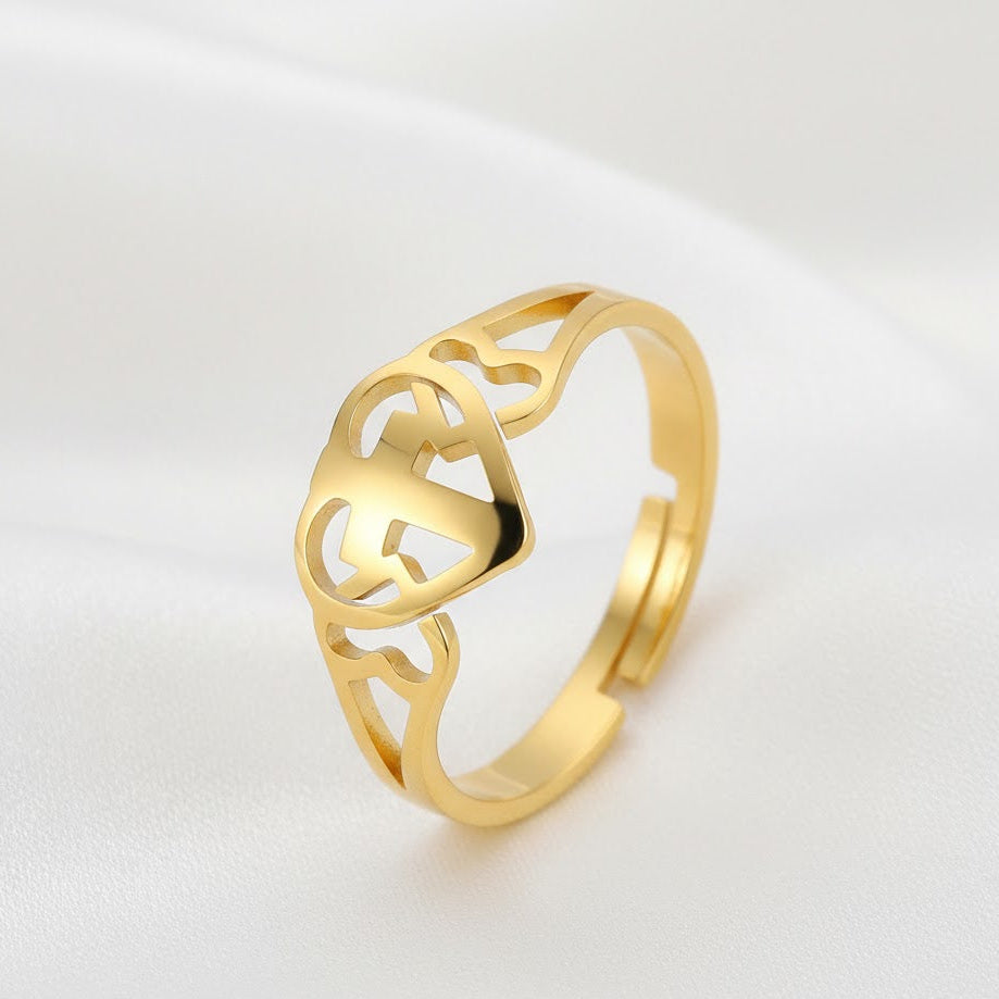Anillo de Cruz y Corazón en Acero Inoxidable