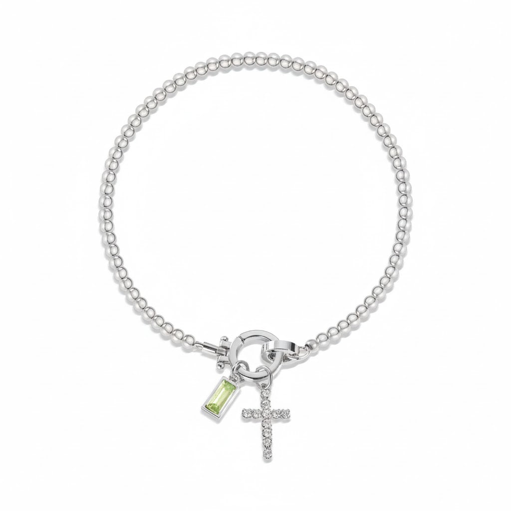 Pulsera cristiana con cruz y piedra