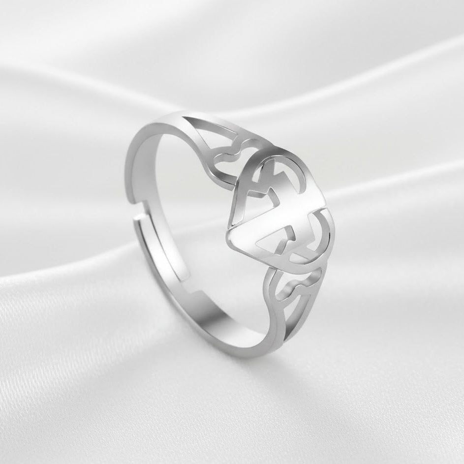 Anillo de Cruz y Corazón en Acero Inoxidable