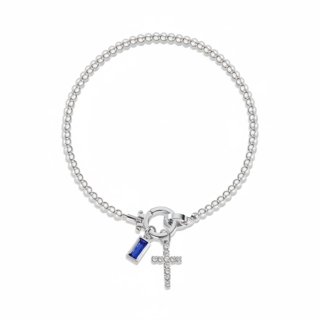 Pulsera cristiana con cruz y piedra