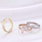 Anillo de Cruz Ajustable en Acero Inoxidable para Mujer y Hombre