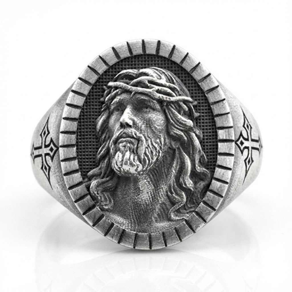 Anillo Sello de Fe en Plata Envejecida para Caballero – Acero inoxidable