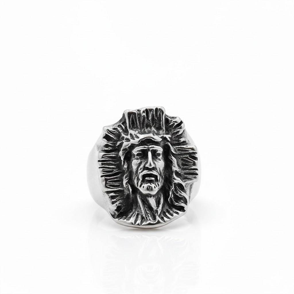 Anillo  cristiano de Jesús con Cruz en Acero 316L