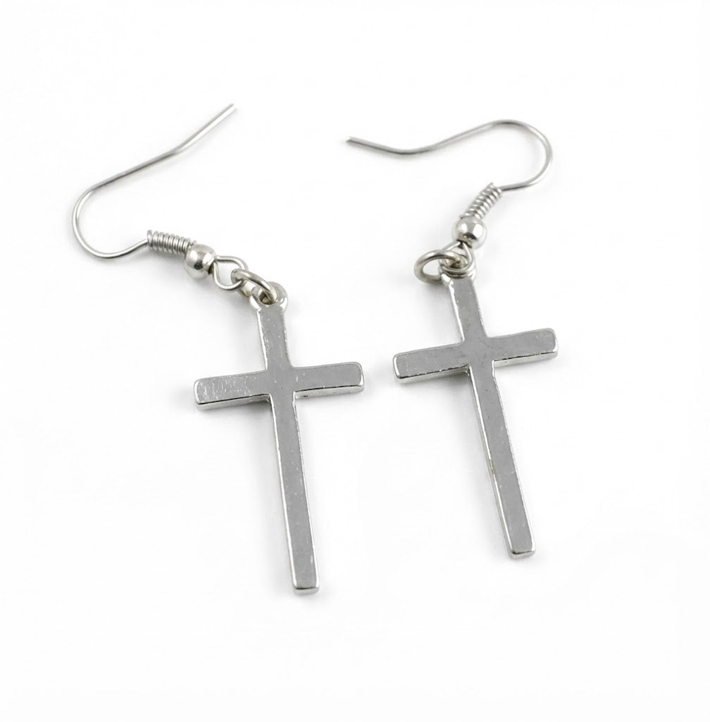 Pendientes cruz cristiana unisex – Aleación con baño en oro o plata