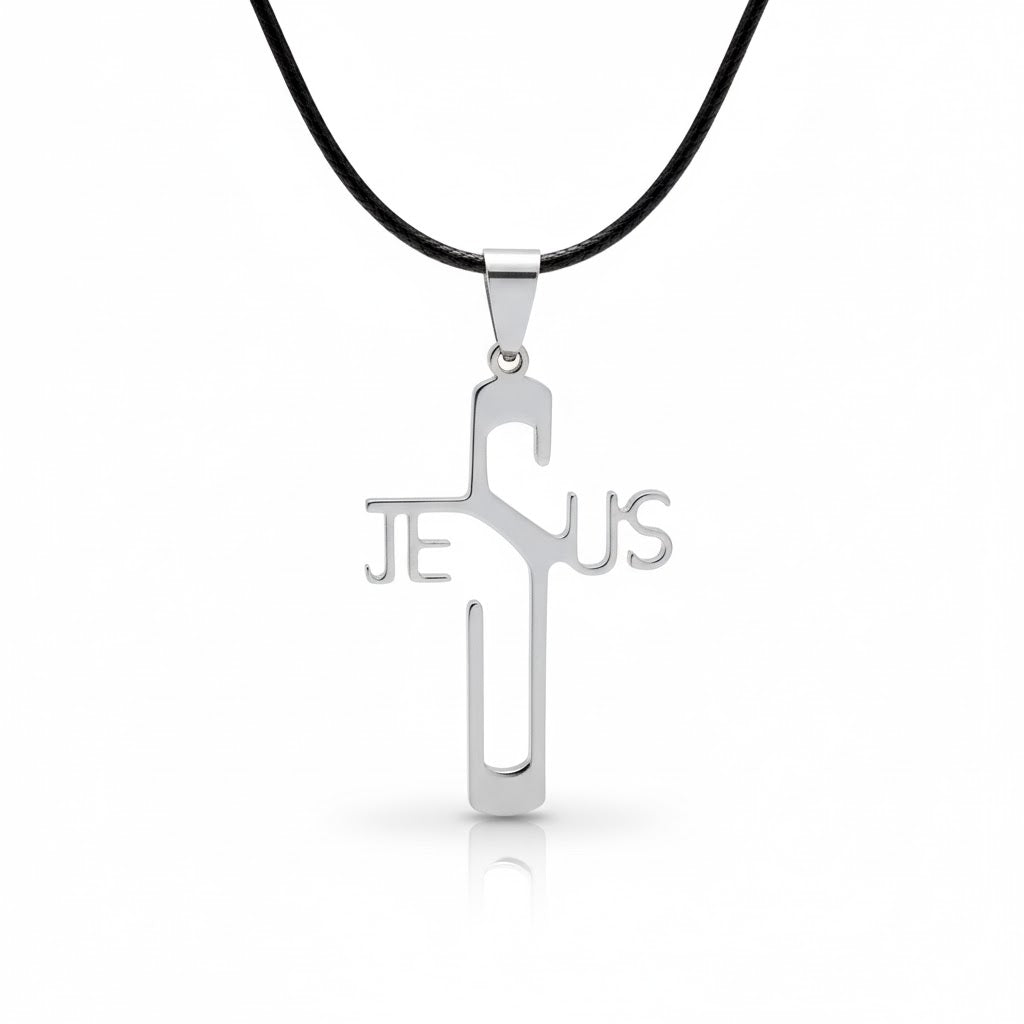 Collar cristiano con Colgante de Cruz Nombre de Jesús en Acero de Titanio