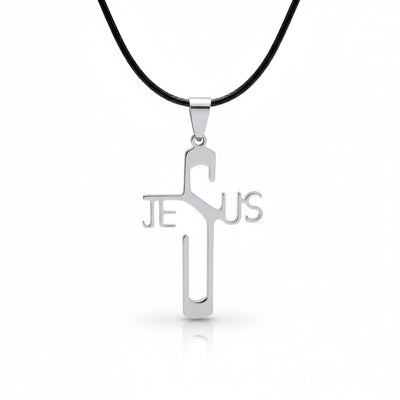 Collar cristiano con Colgante de Cruz Nombre de Jesús en Acero de Titanio
