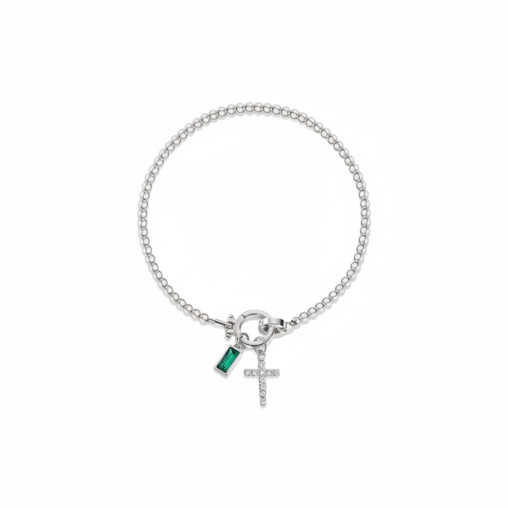 Pulsera cristiana con cruz y piedra