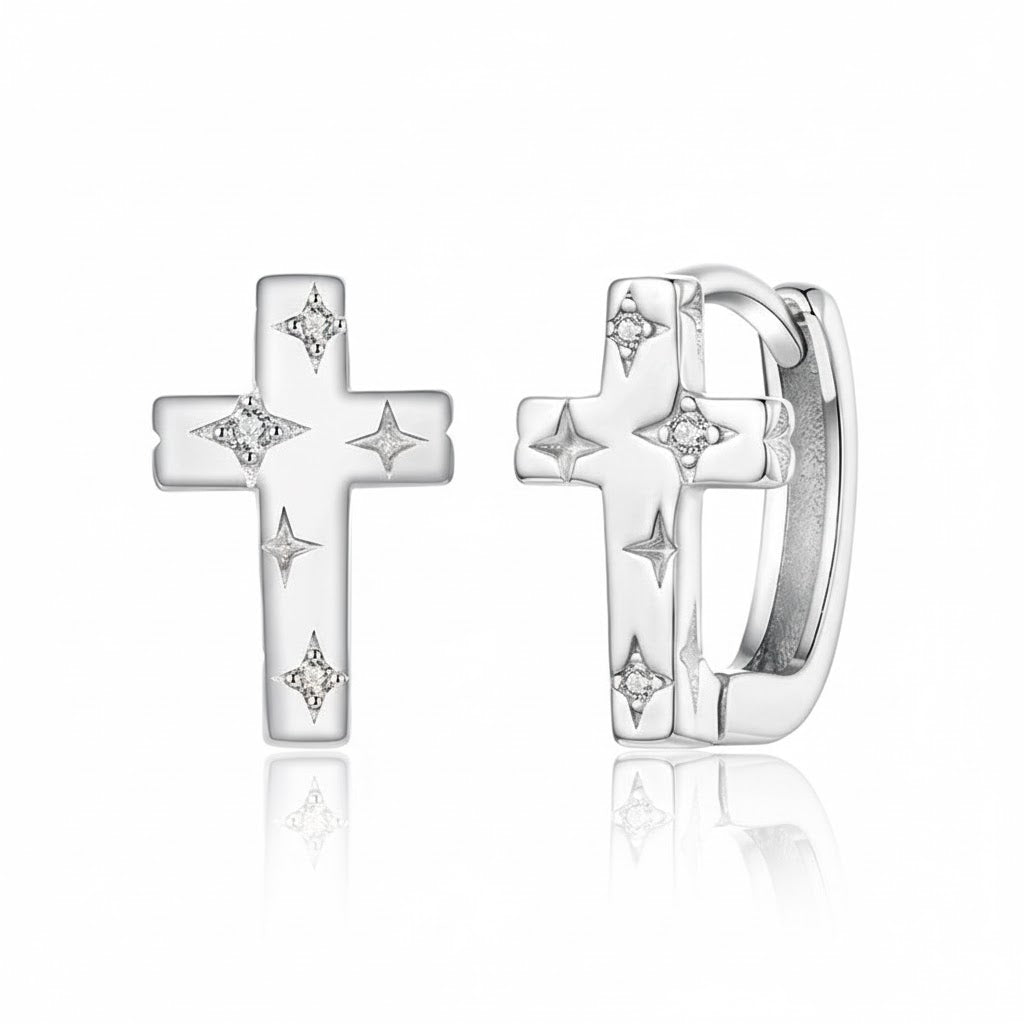 Pendientes de Cruz en Plata de Ley 925 para Mujer