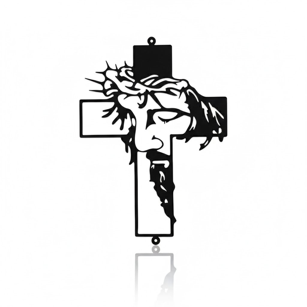 Cruz de Metal con Rostro de Jesús Decoración de Pared Cristiana