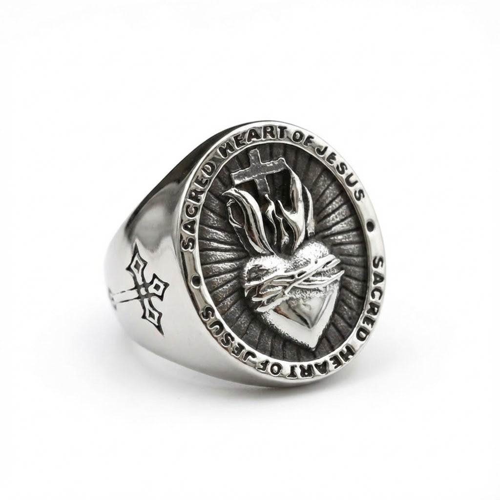 Anillo cristiano Sagrado Corazón de Jesús de Acero Inoxidable